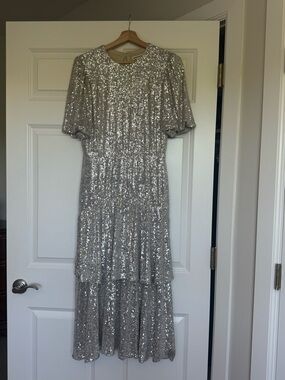 Whistles Silver Sequin Midi Dress